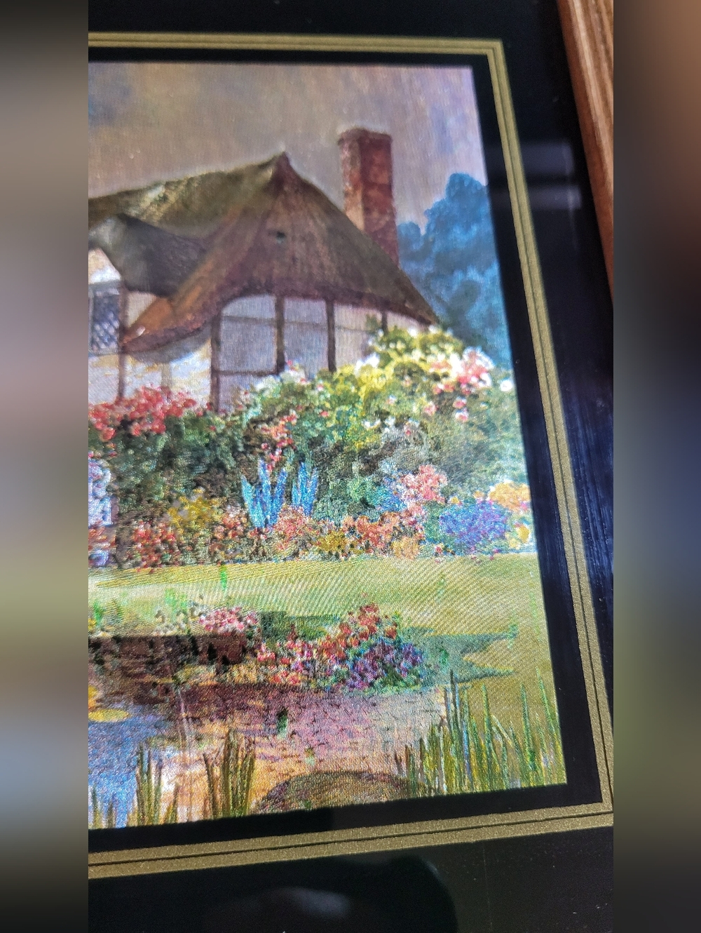 Vintage Foil Print Dufex Cottage By The Lake 70s - Picture 6 of 16